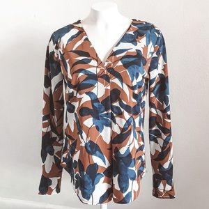 Ann Taylor Factory Floral Pleated Tunic Blouse